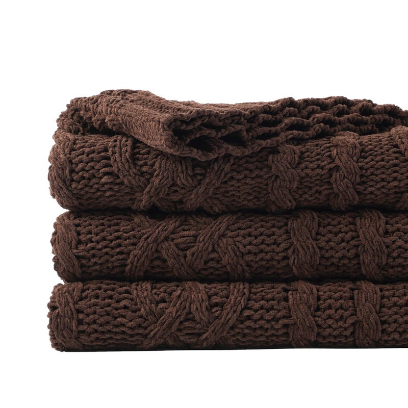 Battilo Dark Brown Throw Blanket for Couch, 51"x67" Soft Chenille Knit Throw Blanket for Home Decor, Soft Cozy Blanket, Decorative Chocolate Brown Blanket for Bed, Living Room - Image 1
